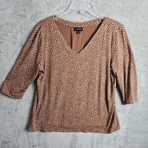 j jill wearever collection top brown polka dot women's sz Med vneck top blouse